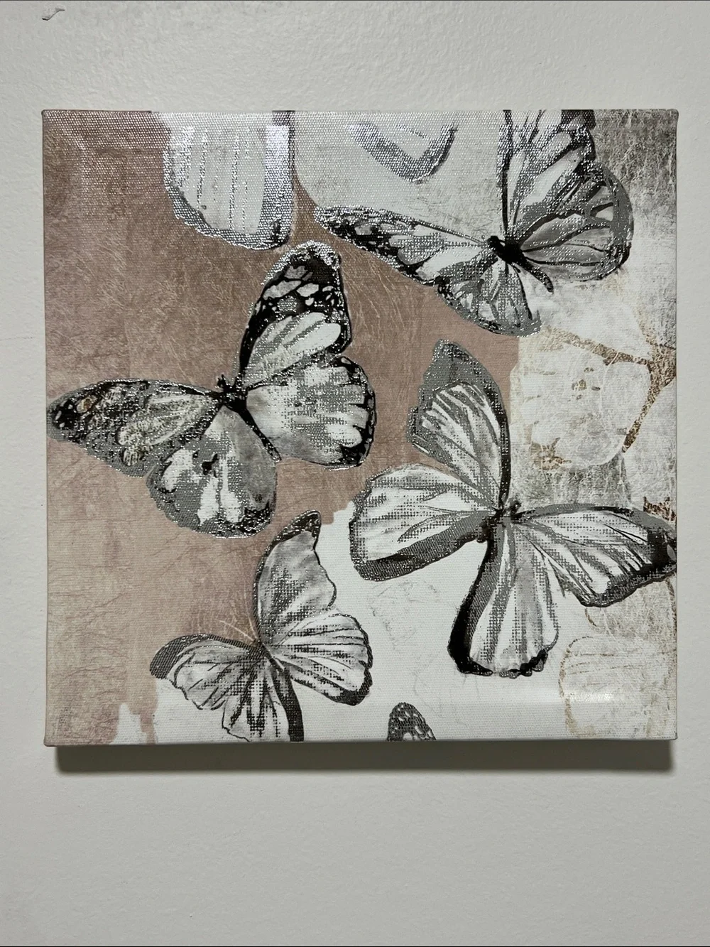 Butterfly Wall Art Set - Beige, Silver and White Canvas Prints